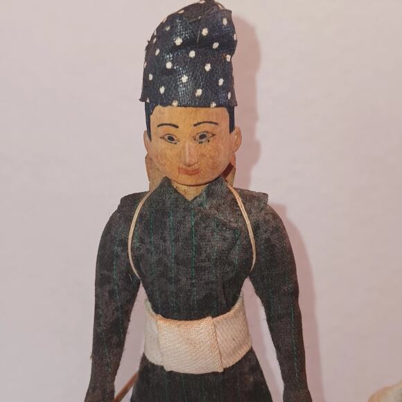 2 Handmade Tibetan Wooden Doll Indigenous Peoples Man Women 8" - Picture 5 of 13